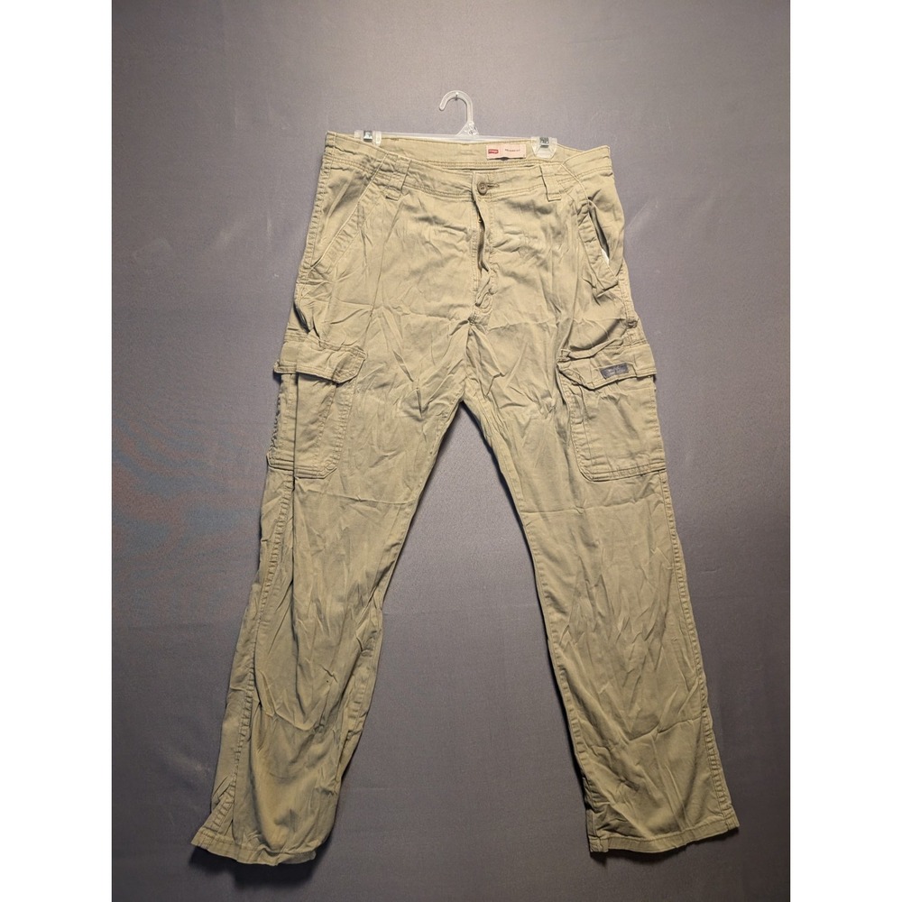 Wrangler Five Star Premium Flex Cargo Pants Mens 34x30 Beige Cotton Relaxed Fit